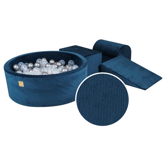 Spielset aus Schaumstoff in Marineblau mit rundem Bällebad aus Cordsamt