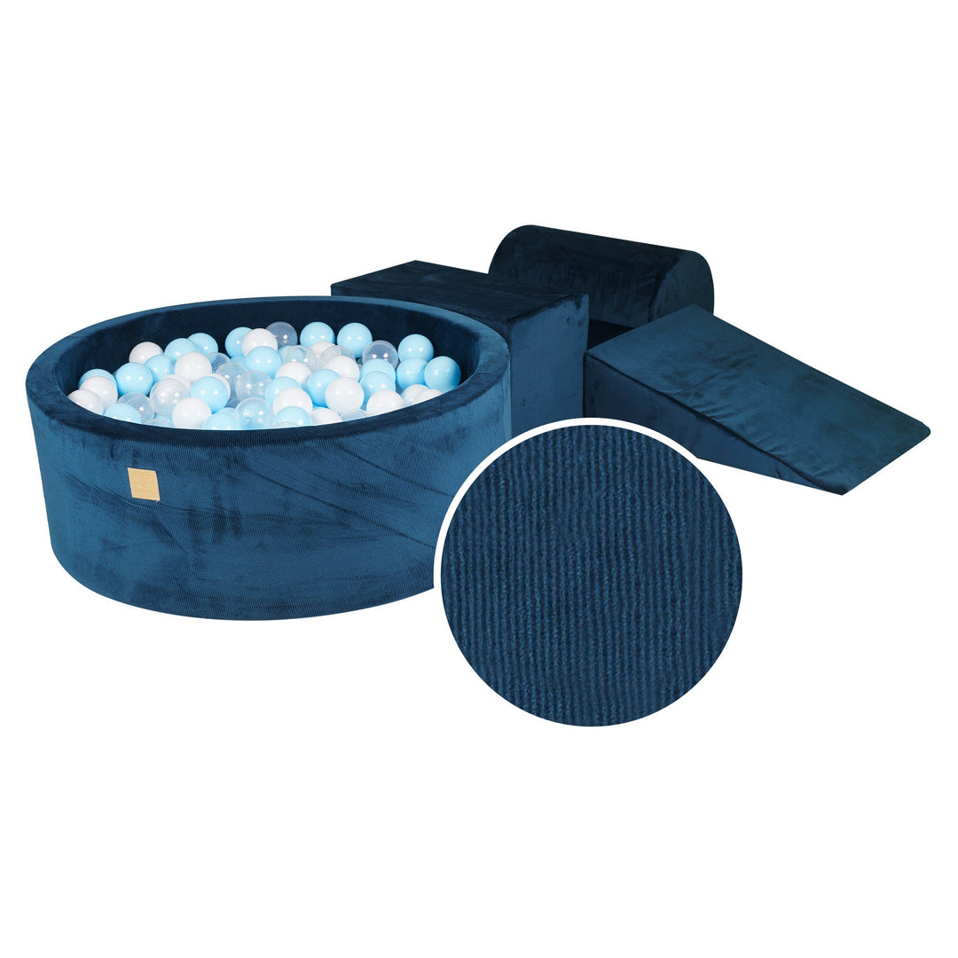 Spielset aus Schaumstoff in Marineblau mit rundem Bällebad aus Cordsamt