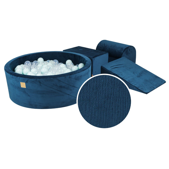 Spielset aus Schaumstoff in Marineblau mit rundem Bällebad aus Cordsamt