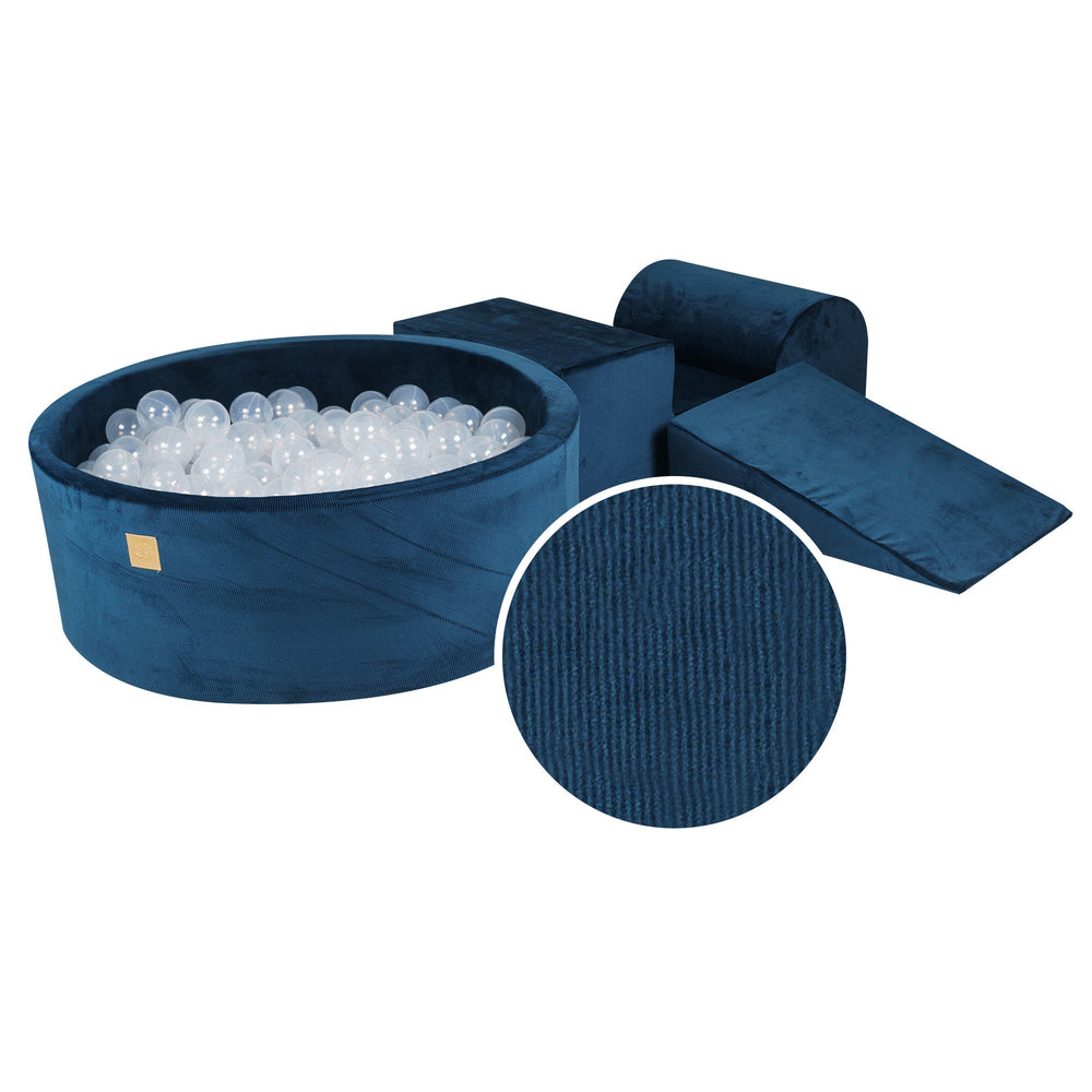 Spielset aus Schaumstoff in Marineblau mit rundem Bällebad aus Cordsamt