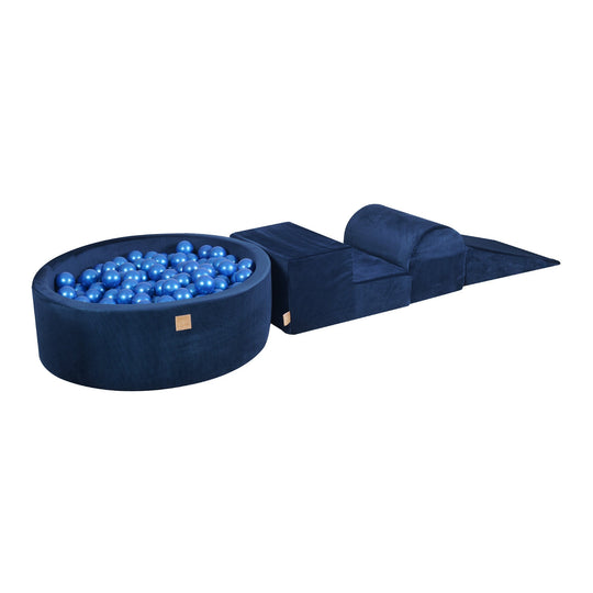 Spielset aus Schaumstoff in Marineblau mit rundem Bällebad aus Cordsamt