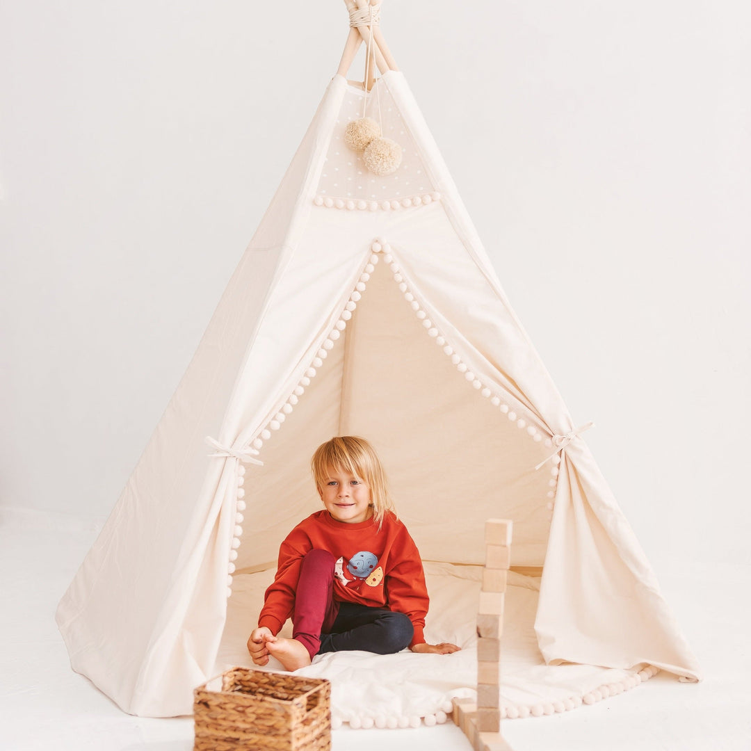 Extra großes Tipi-Zelt für Kinder mit Pom-Pom-Dekor