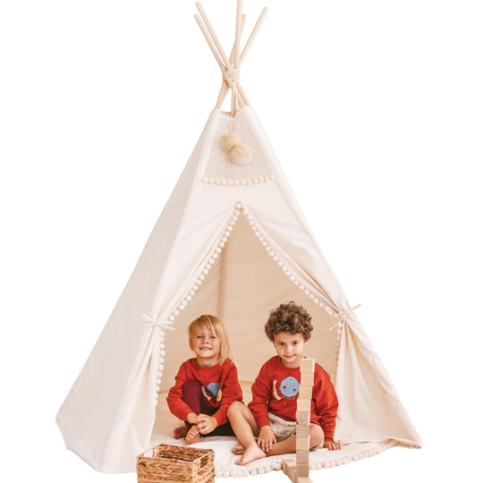 Extra großes Tipi-Zelt für Kinder mit Pom-Pom-Dekor