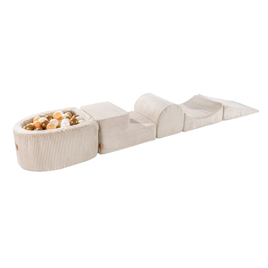 Ästhetisches ecrufarbenes Schaumstoff-Spielset mit kleinem Bällebad und 100 Bällen